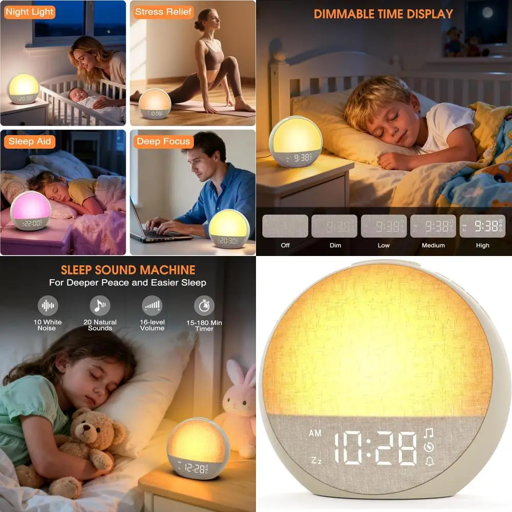 

Gentle Sunrise Alarm with 30 Sounds, Adjustable Light, Ideal for Kids & Heavy Sleepers