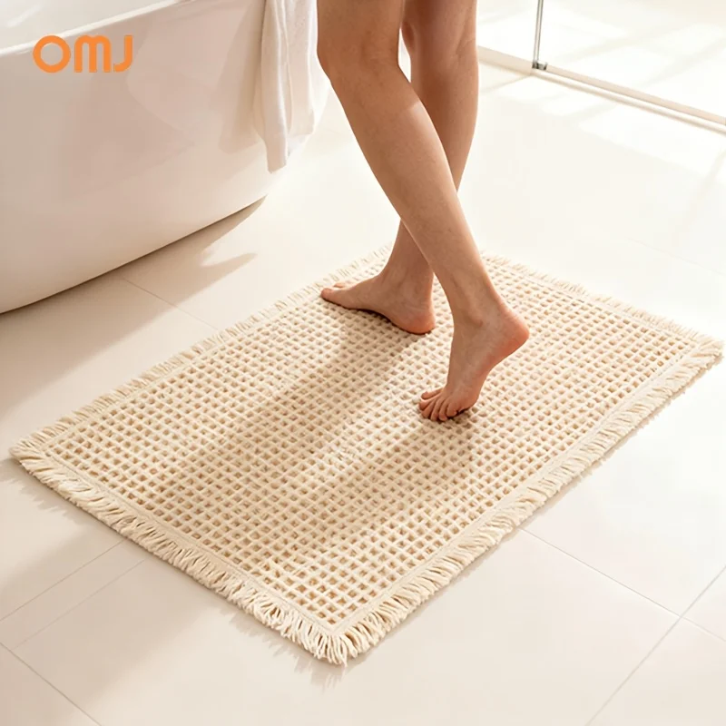 1-Piece Pack: Water-Absorbent, Non-Slip Waffle-Pattern Bathroom Mat, Suitable for Home Use, for Use at the Bathroom Entrance, Next to the Bathtub, in Front of the Sink, and at the Shower Exit, to Prevent Slipping and Keep the Floor Dry