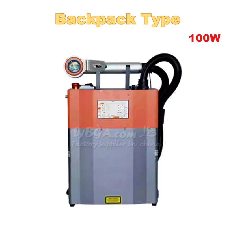 เครื่องทำความสะอาดด้วยเลเซอร์พัลส์ LY-LCG100A 100W แบบสะพายหลัง สำหรับงานอุตสาหกรรม 1.2MJ กำจัดสนิมโลหะ ไม่ทำลายพื้นผิว ปี 2026