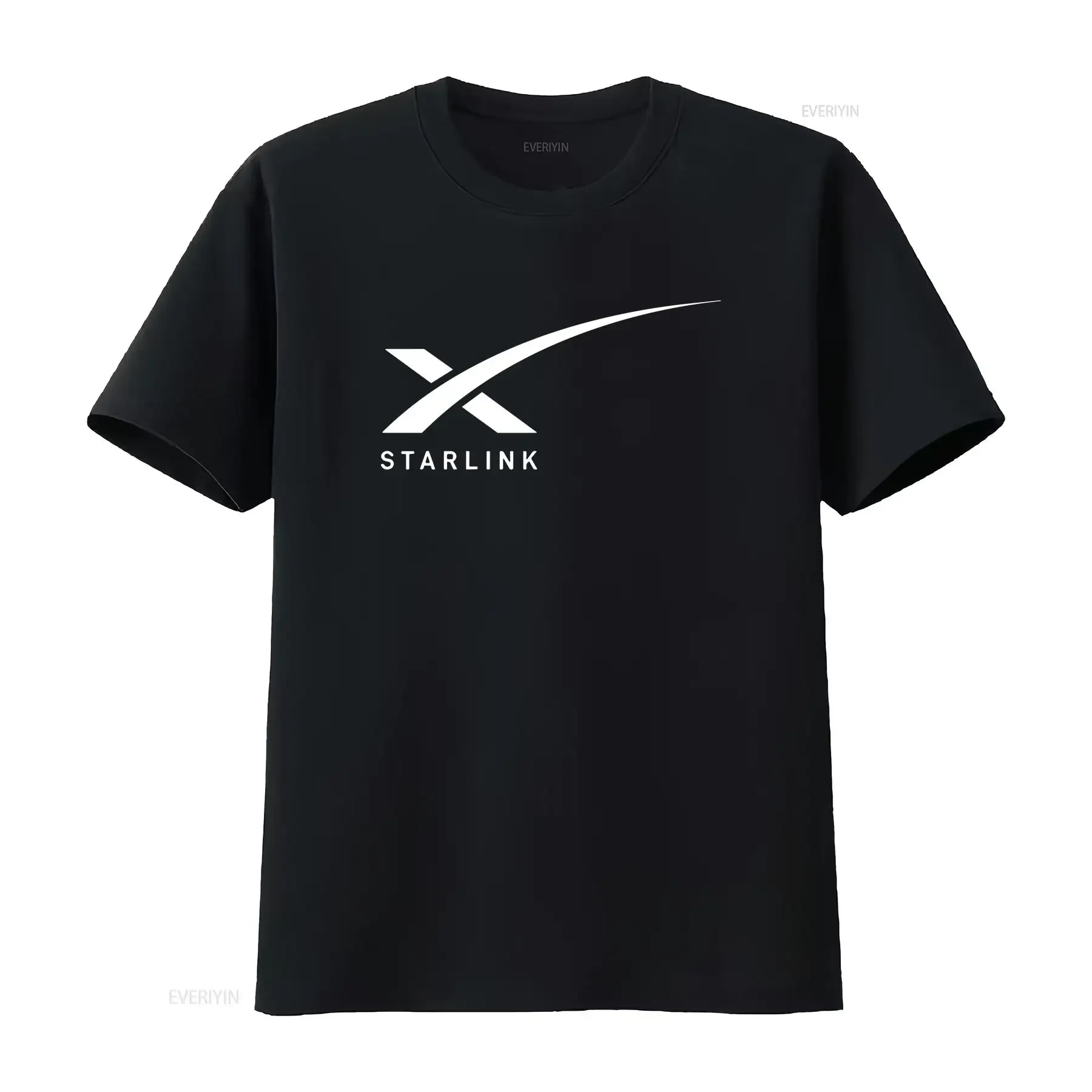 Schwarzes T-Shirt Starlink 100% Baumwolle Vintage-Waschung Lässig Leicht grafisch Stilvoll Vielseitig Unisex Herren Bequem Atmungsaktiv