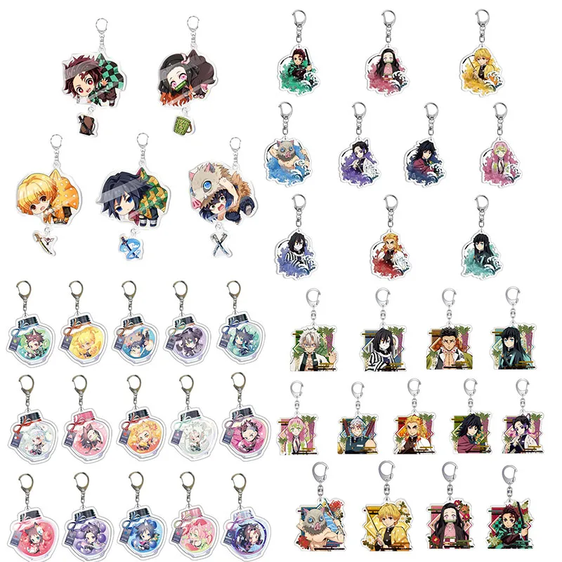 5-21pcs/set Women Men Keychain Jewelry Tanjirou Kamado Nezuko Kimetsu No Yaiba Acrylic Key Ring Cute Funny Cartoon Cosplay Props