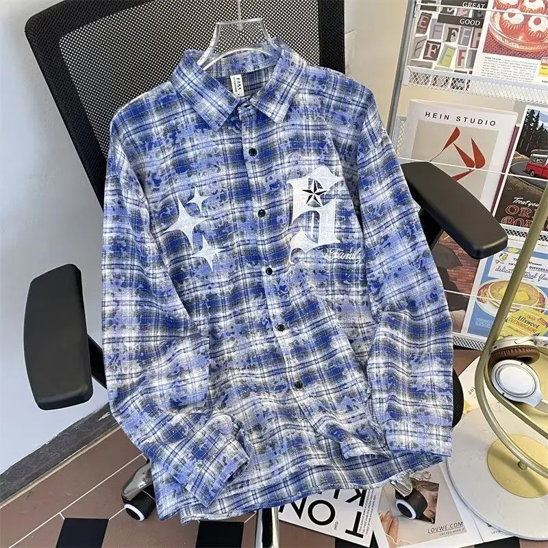 

Модная мужская рубашка в клетку с длинным рукавом, свободного кроя, для повседневной носки, зимняя, с эффектом окрашивания, из полиэстера