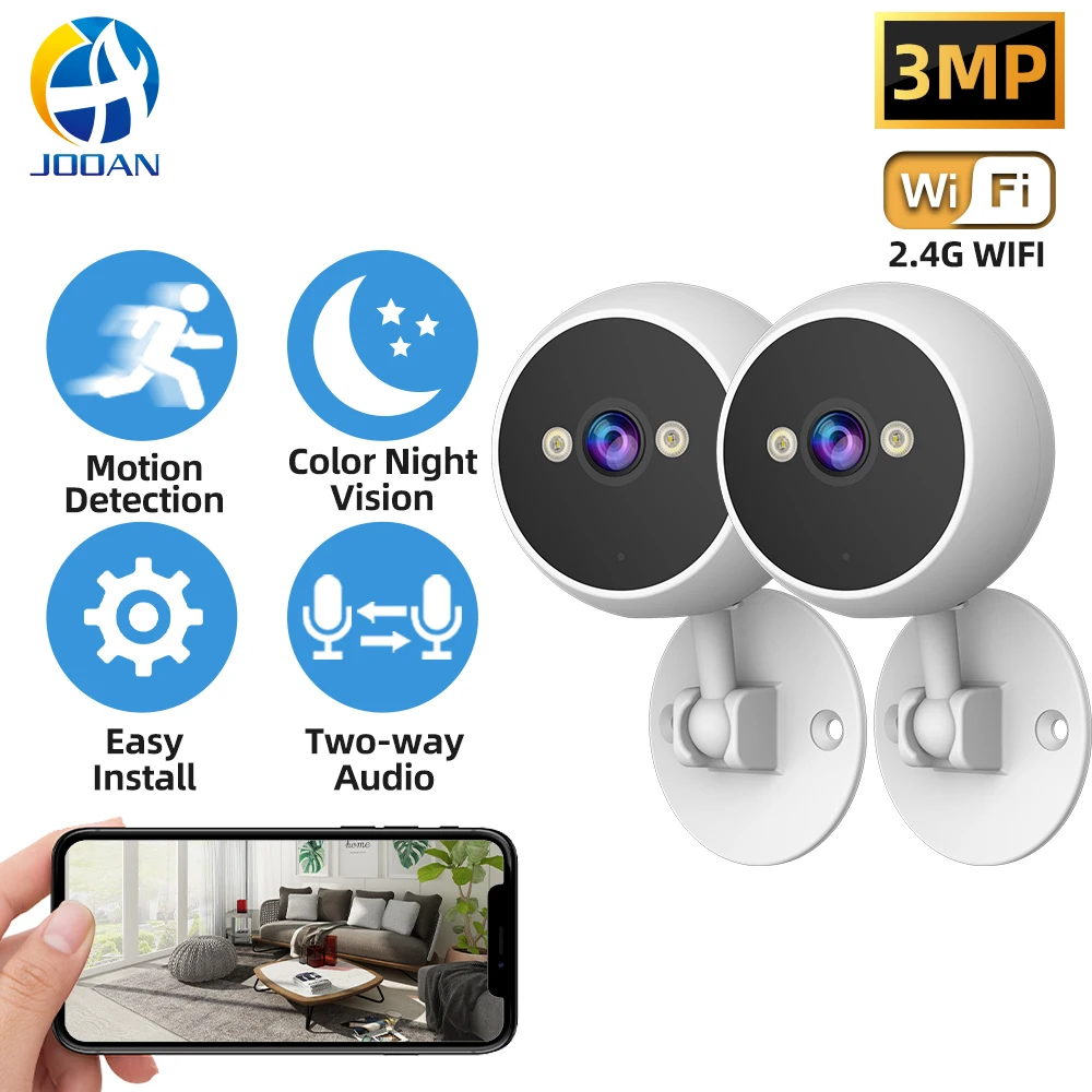 

Беспроводная мини-камера Jooan 2 МП для окон, IP-камера для помещений с 5-кратным зумом, цветным ночным видением, простая установка для домашней безопасности CAM720