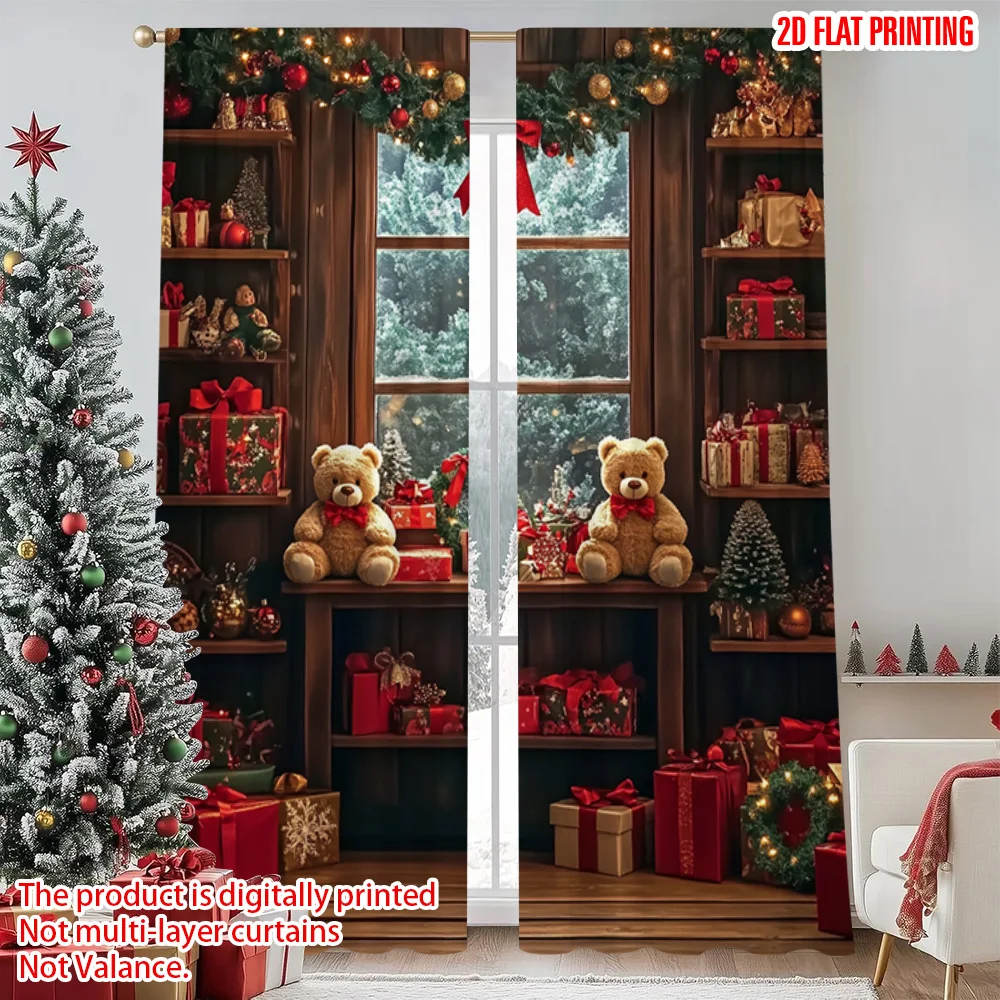 

2pcs 2D flat printing Merry Christmas Drapes Christmas 00 Machine Washable Fabric Without Electricity Holiday Decorations