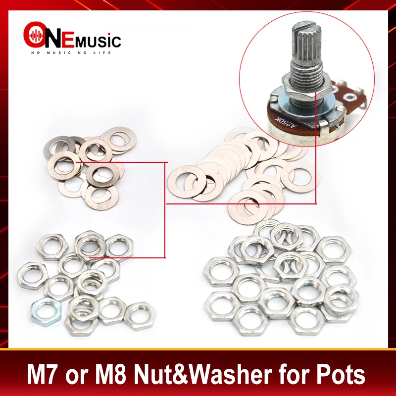 10sets M7/M8 Nut and Washer for Guitar Potentiometer Nut/Washer Set for Tone and Volume Pot Guitar Parts