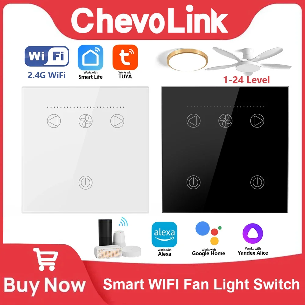 EU Tuya Smart Life WiFi Fan Light Switch 2 in 1 Ceiling Fan Speed Controller Touch Wall Switch Timer Voice Control Alexa