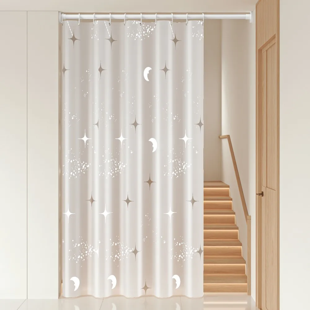 Practical EVA Waterproof Shower Curtain with Hooks Mold-proof Bath Curtain Translucent No Drilling Door Curtain Hotel