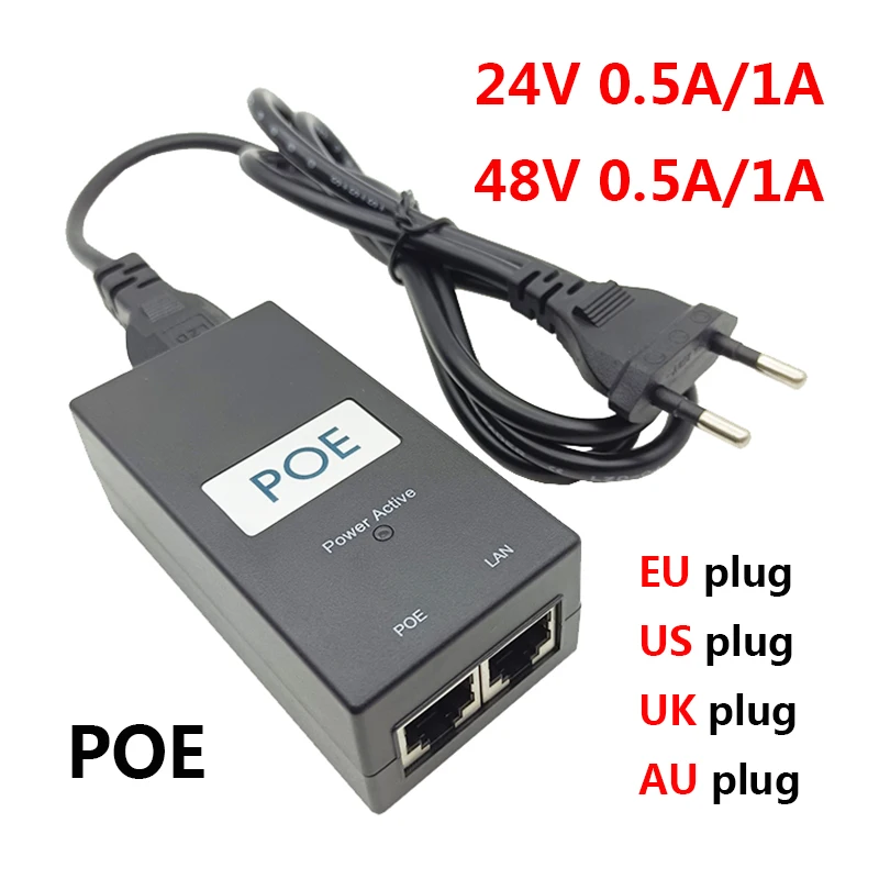 24V 0.5A 48V 0.5A PoE 24 Volt PoE Source 48V Power Supply For PoE Switch Injector 48V 1A 24V 500mA Powerline Ethernet Adapters