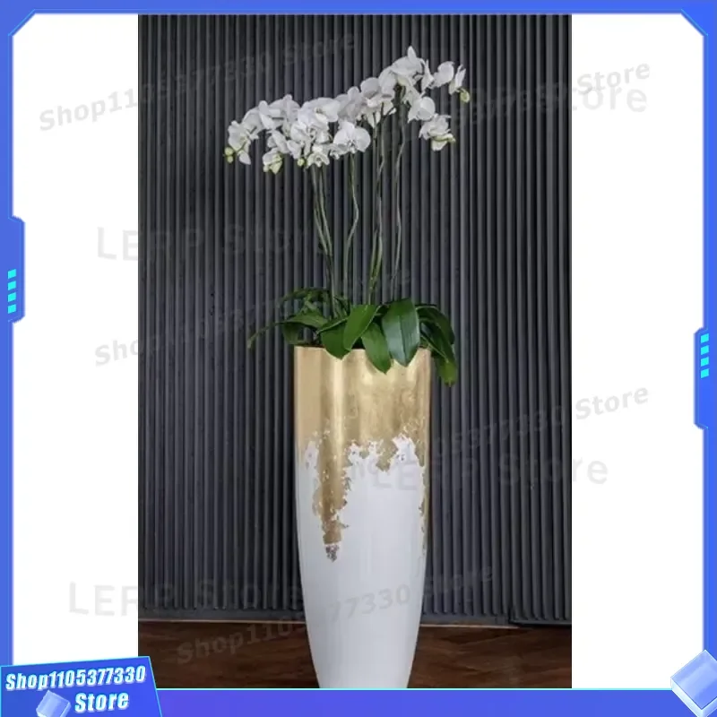 Luxury Gold Orchid Vase Tall Floor Standing Decor for Living Room Modern Interior Design Home Accent Piece Elegant Large