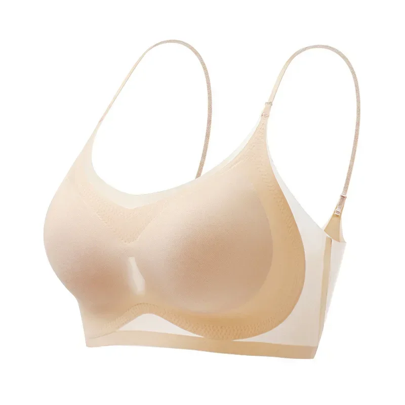 Sutiãs de seda de gelo ultra fino para mulheres, plus size sexy top, macio respirável, lingerie sólida sem fio, sutiã acolchoado, M-4XL