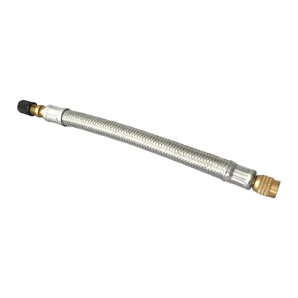 200mm Flexible Rubber Valve Extension Stainless Steel Mesh Wrapped Work w/ Tire Valve Directly Tyre Inflation Tool