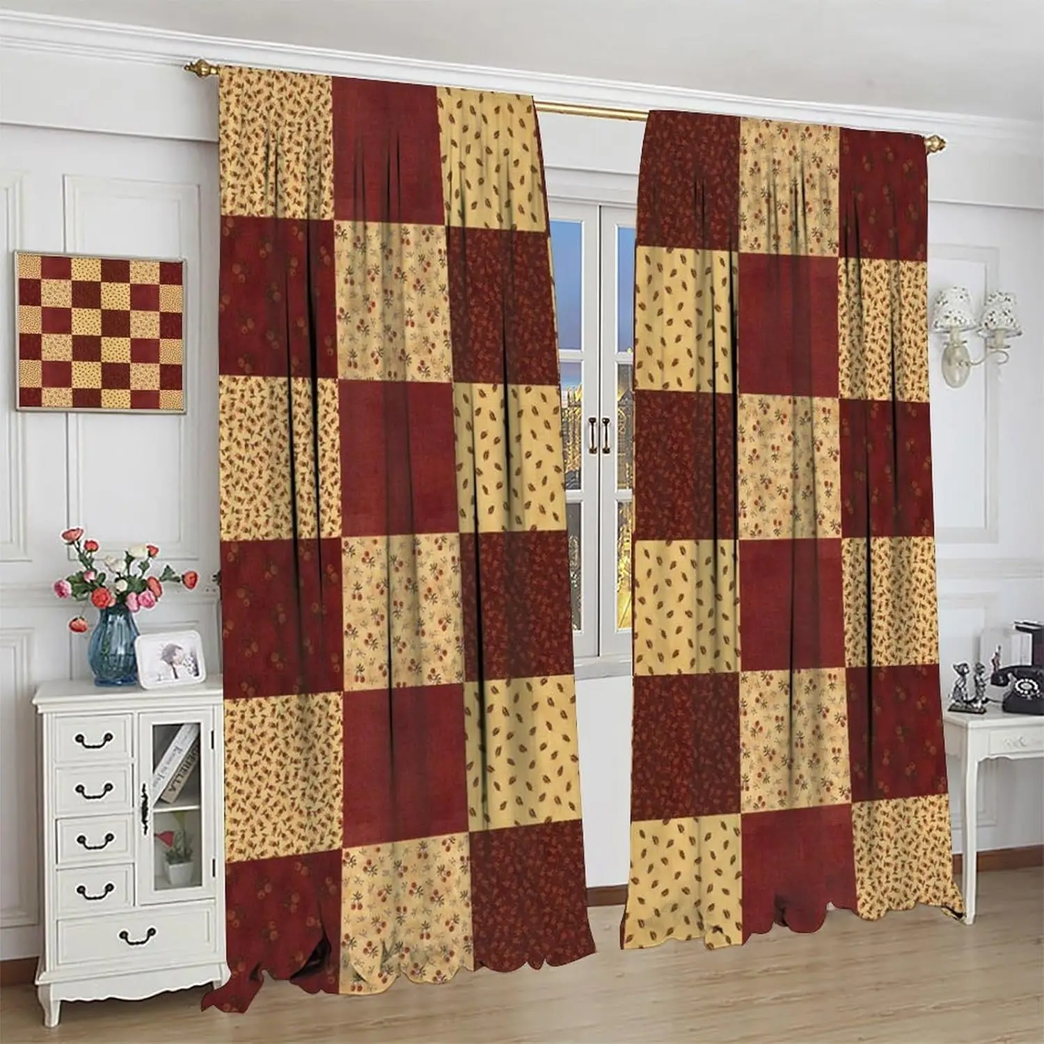 Boho Patchwork Curtains,Farmhouse Vintage Bohemian Floral Pattern Decor Rod Pocket Window Drapes for Bedroom Living Room Kitchen