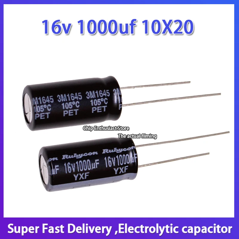 5pcs Rubycon imported aluminum electrolytic capacitor 16v 1000uf 10X20 ruby yxf high frequency and long life