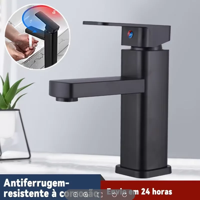 Fregadero de lavabo, grifo de Base cuadrada para baño, grifos mezcladores de lavabo de agua fría y caliente montados en cubierta, grue de grifo de lavabo negro mate