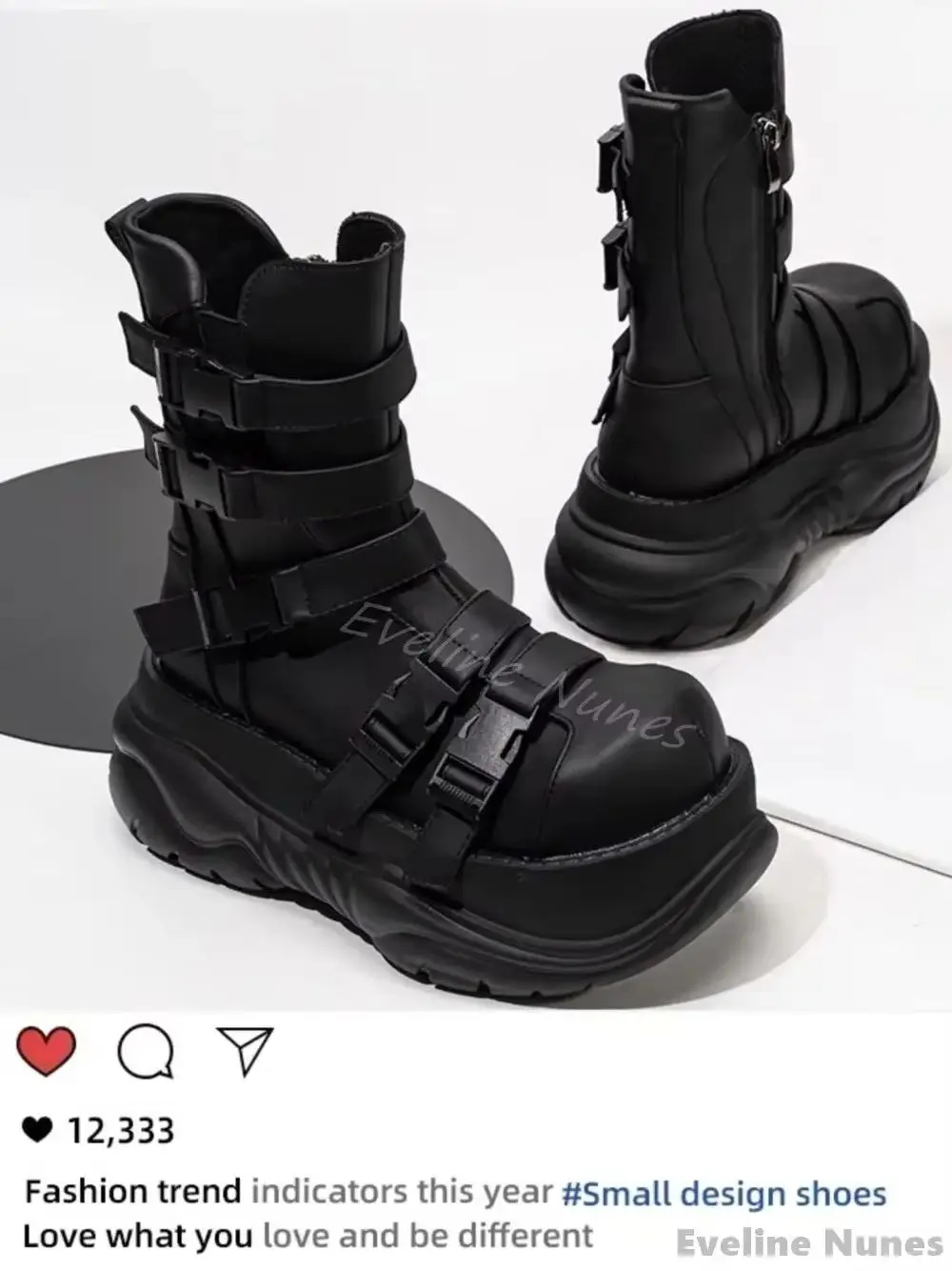 Platform Buckle Strap Motorcycle Boots Women Black Side Zipper Big Toe Mid Calf Boots 2025 New Punk Rock Style Hottie Work Boots