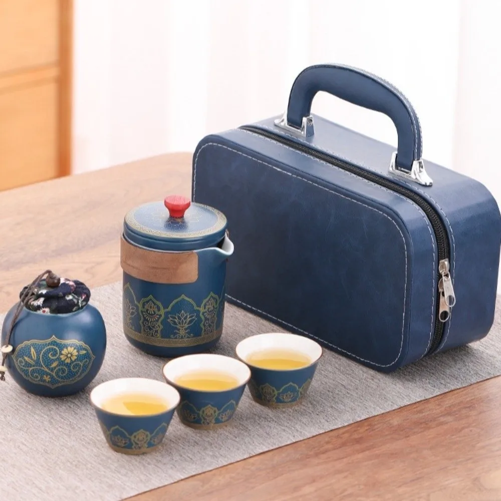 

Керамический дорожный чайный сервиз с канистрой и профильной коробкой, подарочный набор для чая, портативный фарфоровый чайный посуда в китайском стиле, бизнес-подарок