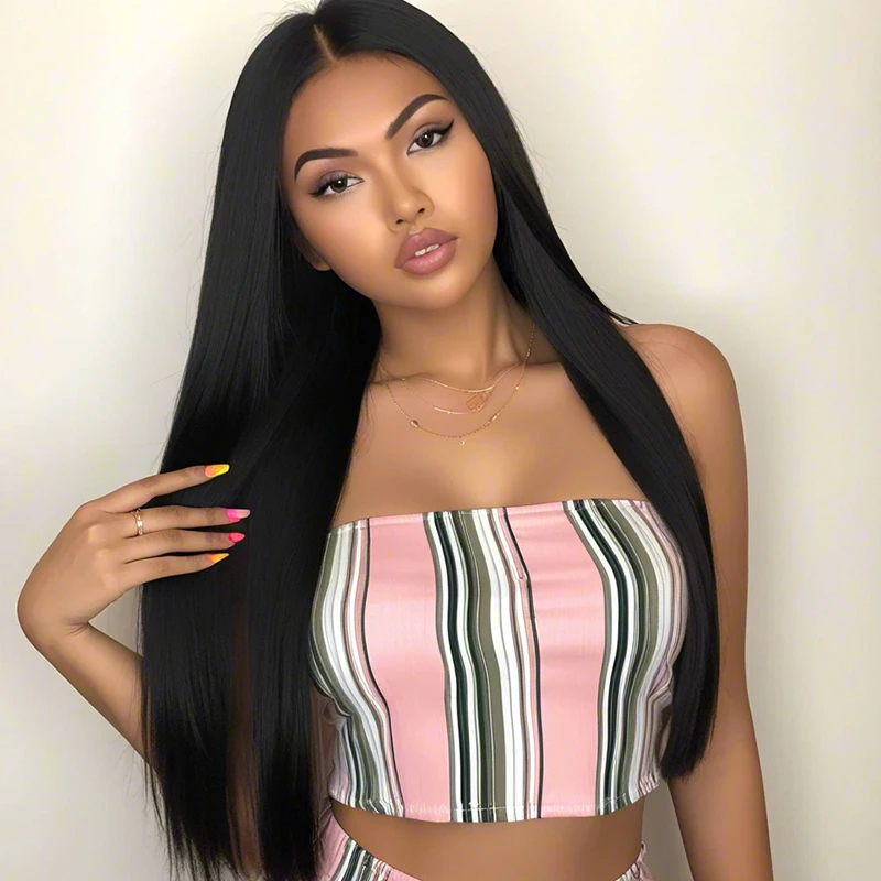 28 inch black split wig,straight hair synthetic wig, elegant and fashionable,suitable for Halloween and Christmas cosplay wear.