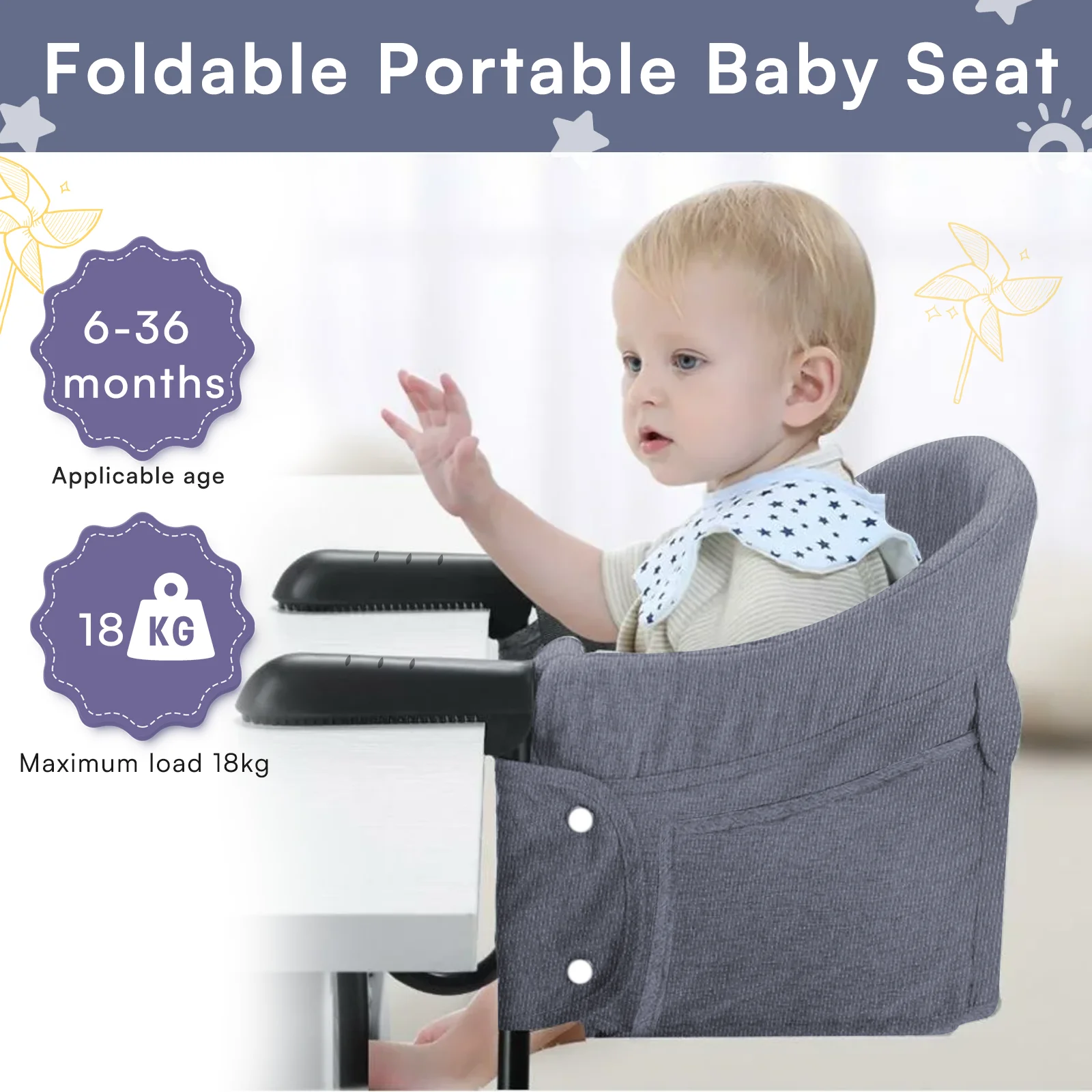 UBRAVOO Portable Foldable Easy Feeding Hook-On Table High Chair for Babies 6 Months to 3 Years