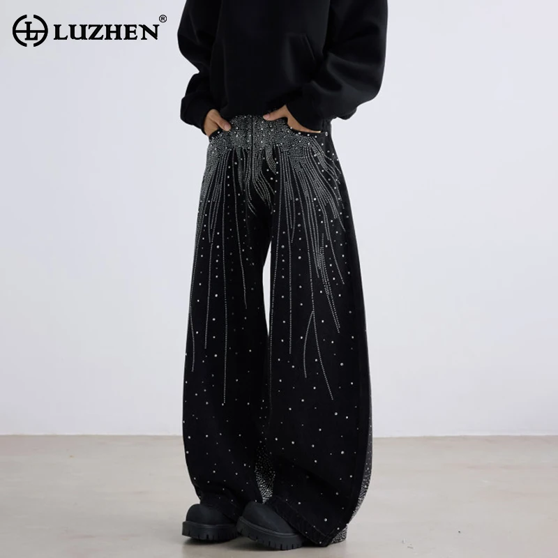 

LUZHEN свободные широкие джинсы в полоску с блестками и бриллиантами, мужские модные уличные джинсовые брюки 2025, JY3957