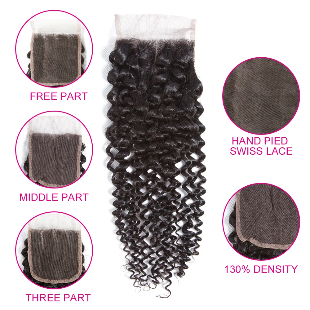 5x5 Transparan Lace Frontal Closure Free/Middle/Three Part Kinky Curly 4x4 Lace Closure Hanya 100% Remy Human Hair Pre Plucked