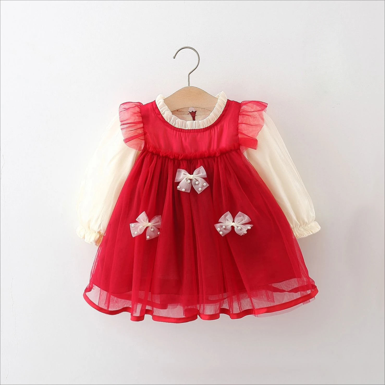 2024 autumn and winter new three butterfly flying sleeve fleece kids dresses for girls fleece thickened mesh dress