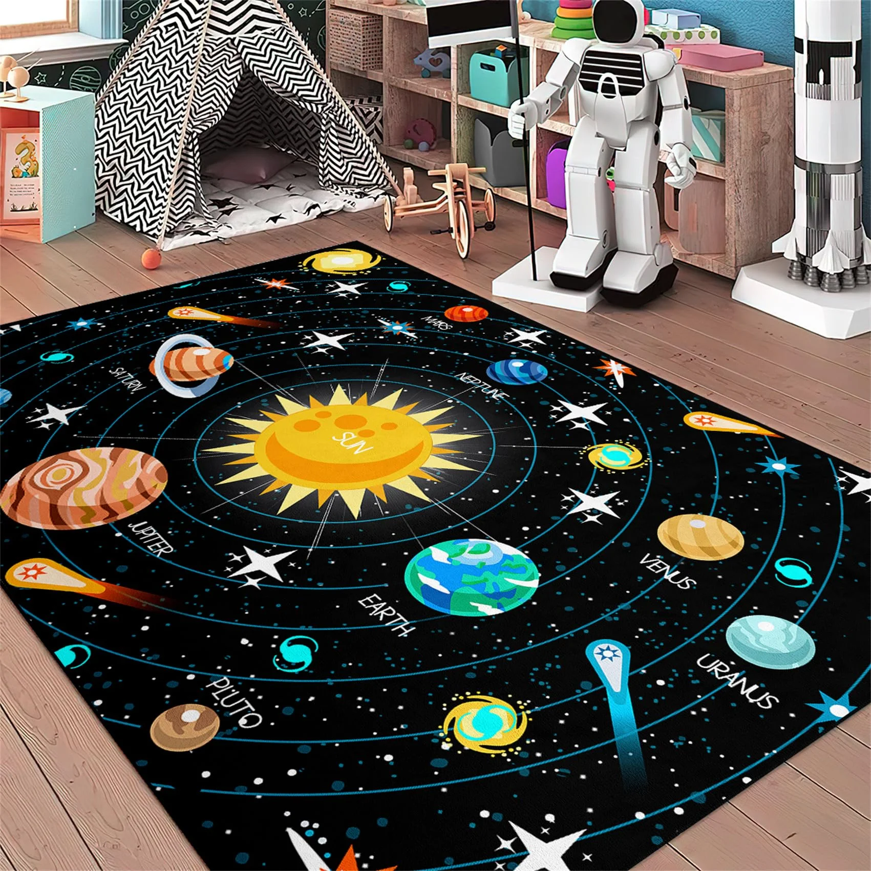Solar System Rug Planet Galaxy Design for Living Room &  Bedroom | Non-Slip Space Floor Mat Home Decoration  Carpets