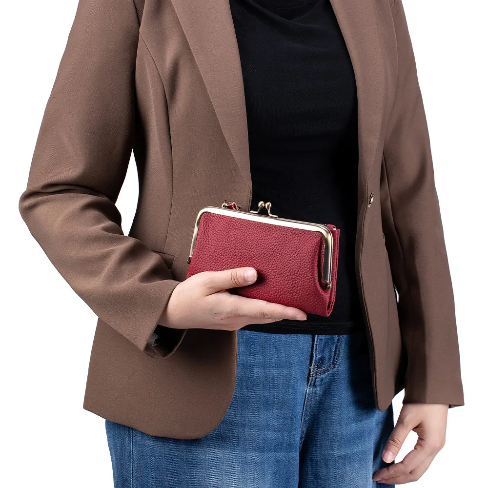 Woman Purse Japanese Style Multifunctional Long Wallet For Women Genuine Leather Lychee Pattern Clutch Fashion Gold Clasp Large