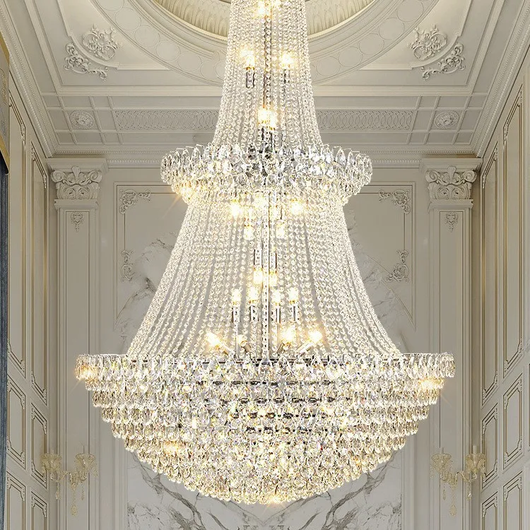 

Large chandelier villa living room lamp building middle floor empty French light luxury hollow rear