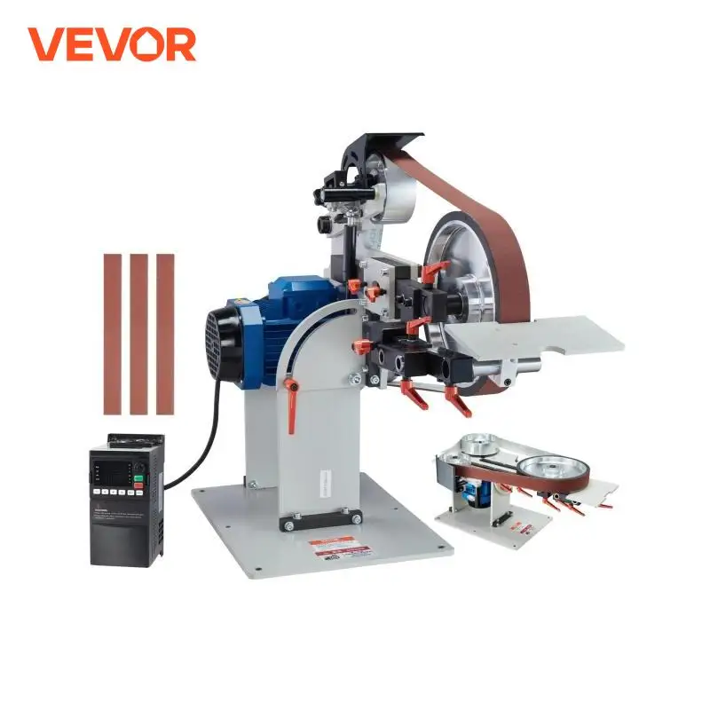 VEVOR Belt Grinder Sander Variable Speed Belt Polisher with VFD 1500W Knife Sharpener with Grinding Moulds & 3PCS Sanding Belts