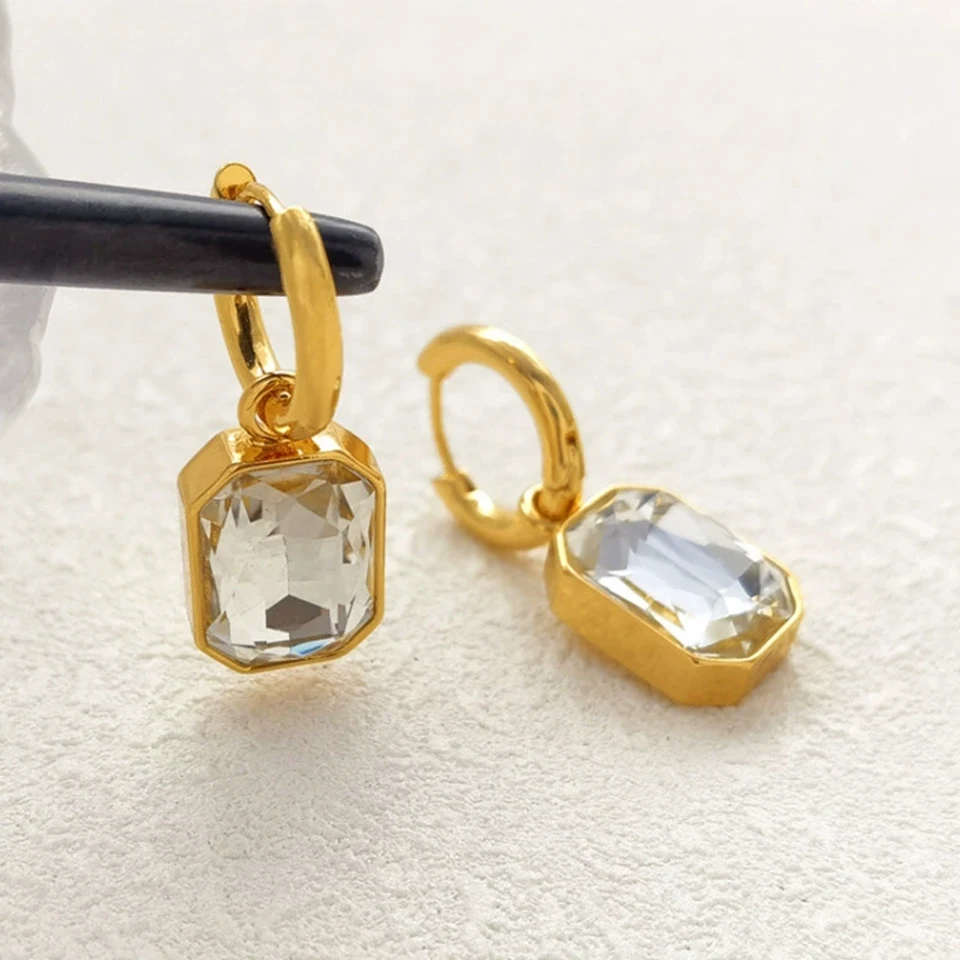 Yupsk Trendy Square Stainless Steel Crystal Zirconia Earrings For Women Girls Gold Color Metal Hoop Earring Party Daily Jewelry