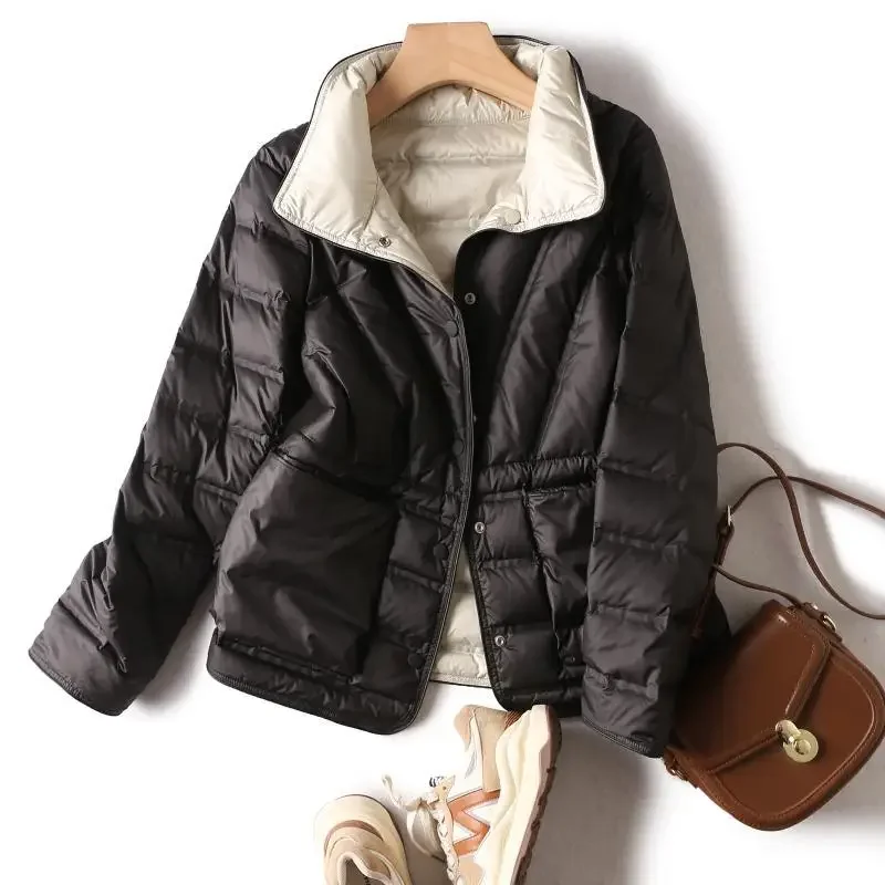 Double-sided Coat Winter New Style Down Single-breasted Stand-up Collar White Duck Down Down Jacket