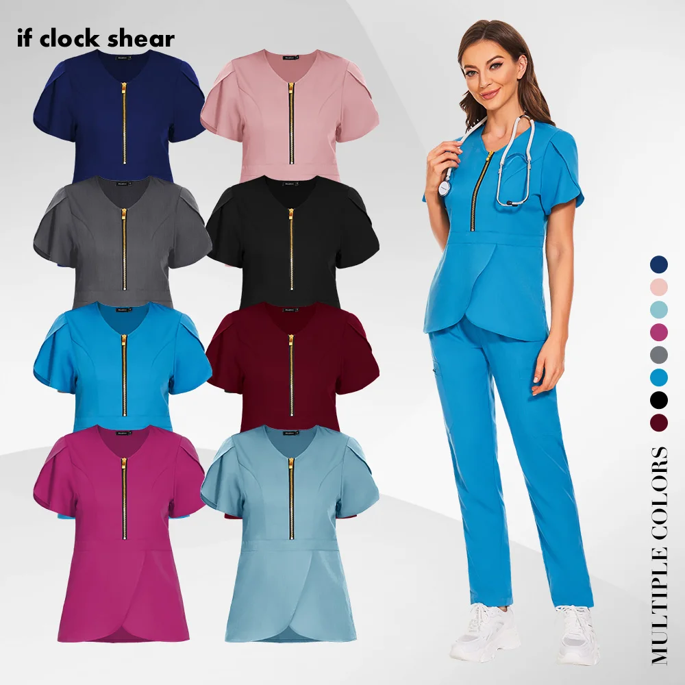 Anti-Wrinkle Premium Fabric Clinical Uniforms Washable Nurse Uniforms Medical Scrubs Sets Surgical Blouse Pockets Straight Pants