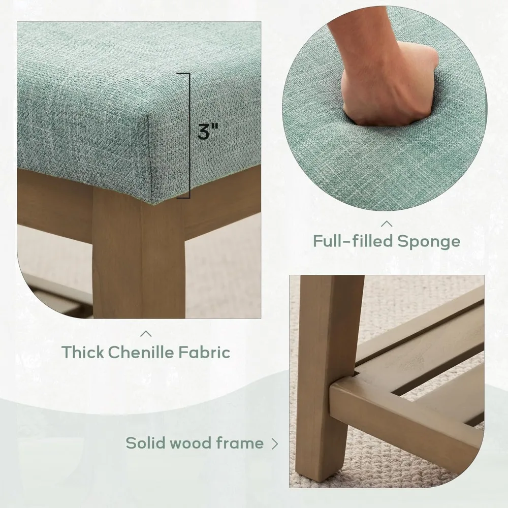 مقعد أحذية منجد مع وسادة، تخزين نهاية السرير متعدد الأغراض، مقعد مطبخ من الخشب الصلب، مقعد عثماني من القماش #5