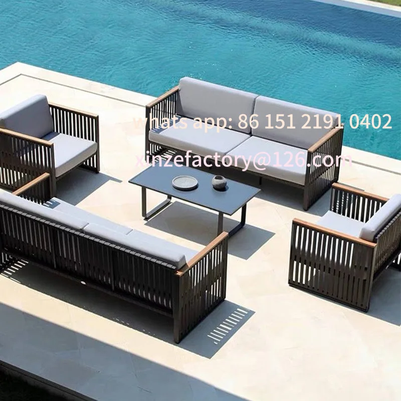 

Customizable Nordic Outdoor Leisure Sofa Coffee Table Courtyard Villa Garden Hotel Waterproof Woven Furniture