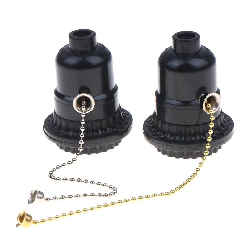 Black Pull Chain Switch Lamp Holder E26 E27 Socket Adapter Light Bulb Base Converter For Lamps Repair Kit Screw In Socket