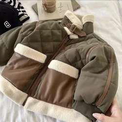 Coat Children Clothing Winter New Cotton Boys Fashion Girls Baby Plush Thickening Keep Warm Jacket Loose Simple 2024