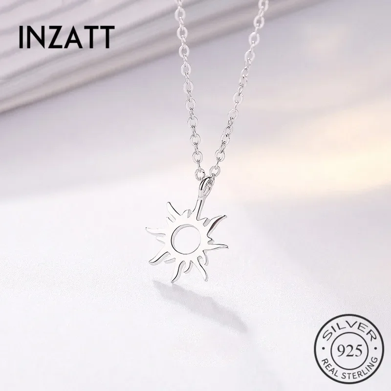 INZATT Real 925 Sterling Silver Ethnic Sun Totem Pendent Necklace For Charm Women Birthday Party Fashion Jewelry Trendy Gift