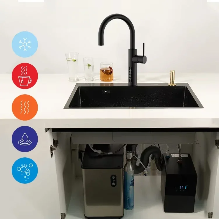 

5 in 1 Black Household Electronics Sink Drinking Water Filter Cooler Heater Boiling Hot Foaming Faucet Kitchen Faucet
