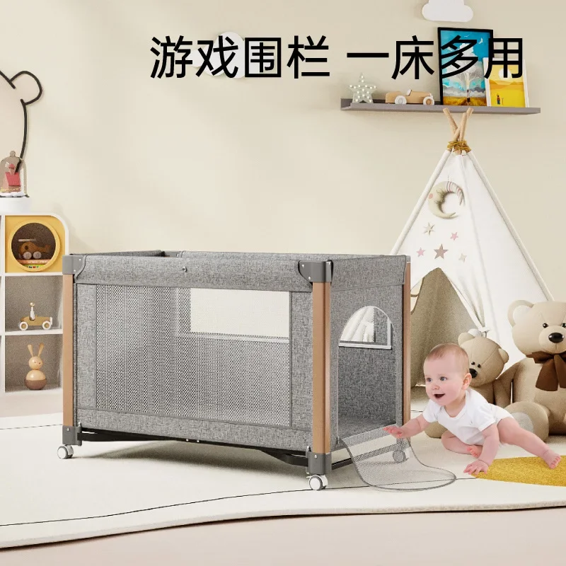 Movable baby folding bed with mosquito net newborn splicing bed