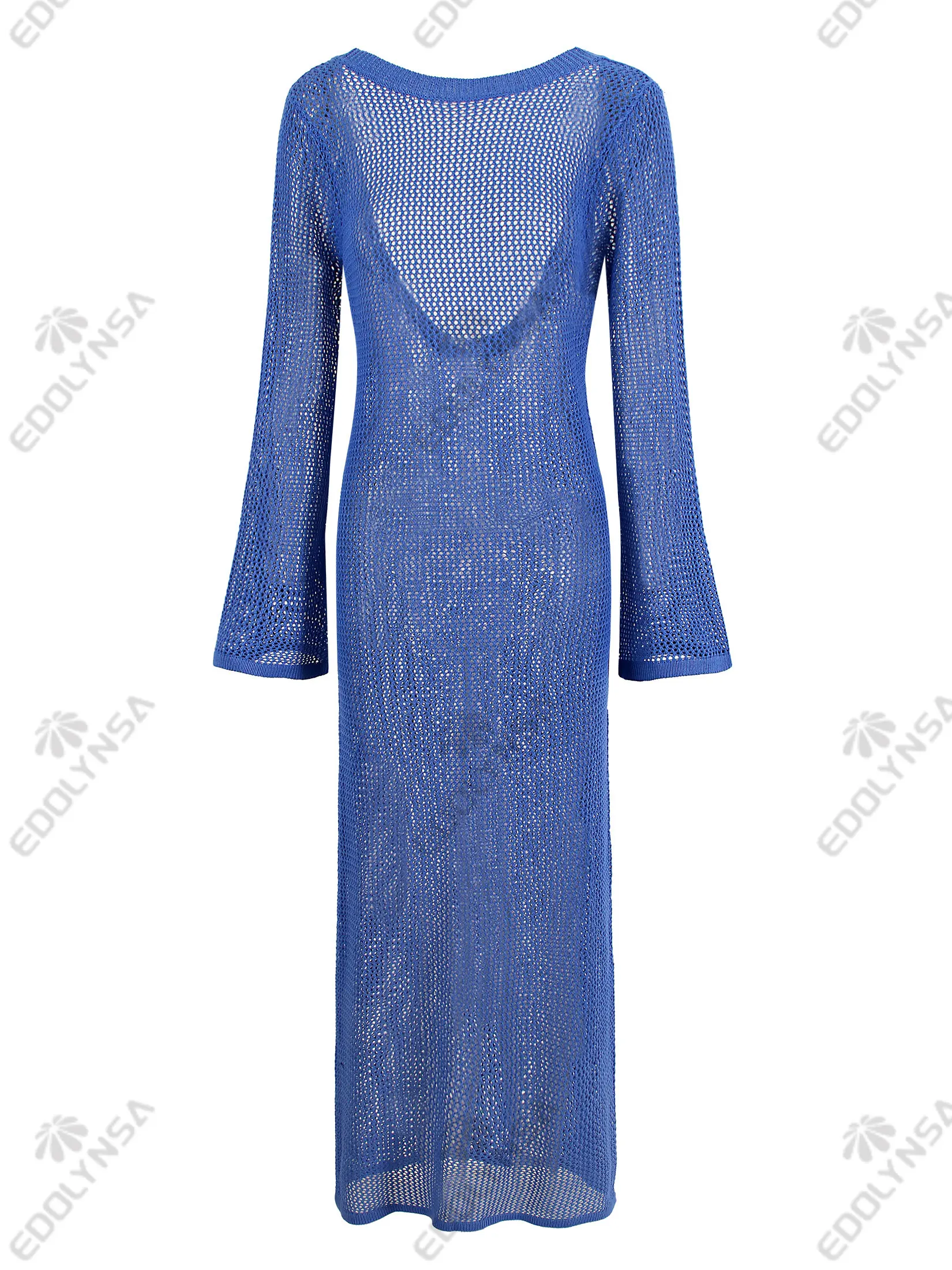 เซ็กซี่ Beachwear ชุดว่ายน้ํา 2025 ผู้หญิงถัก U คอแขนยาว Beach Maxi ชุดวันหยุดฤดูร้อน Tunic ชุด K155