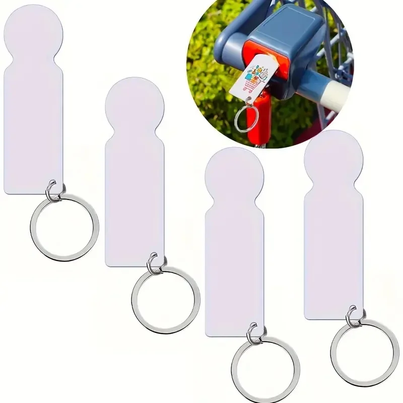 100Pcs Sublimation Aluminum Shopping Cart Coin Picture Frames Blanks With Keychain Trolley Token Metal Shopping Token Ring