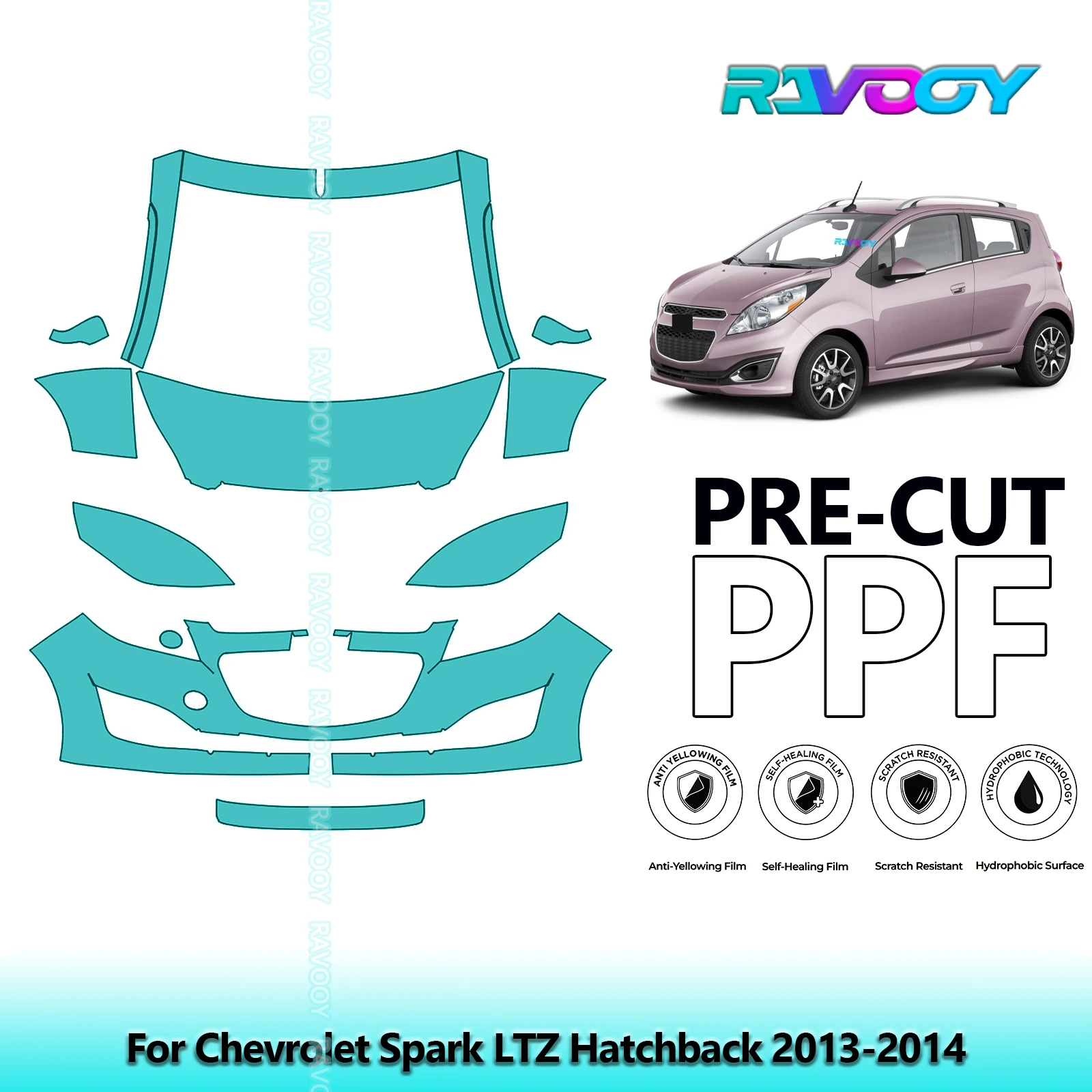 For Chevrolet Spark LTZ Hatchback 2013-2014 Partial Front Pre-Cut Paint Protection Film PPF Stone Chip Kit | Clear/Matte/Black