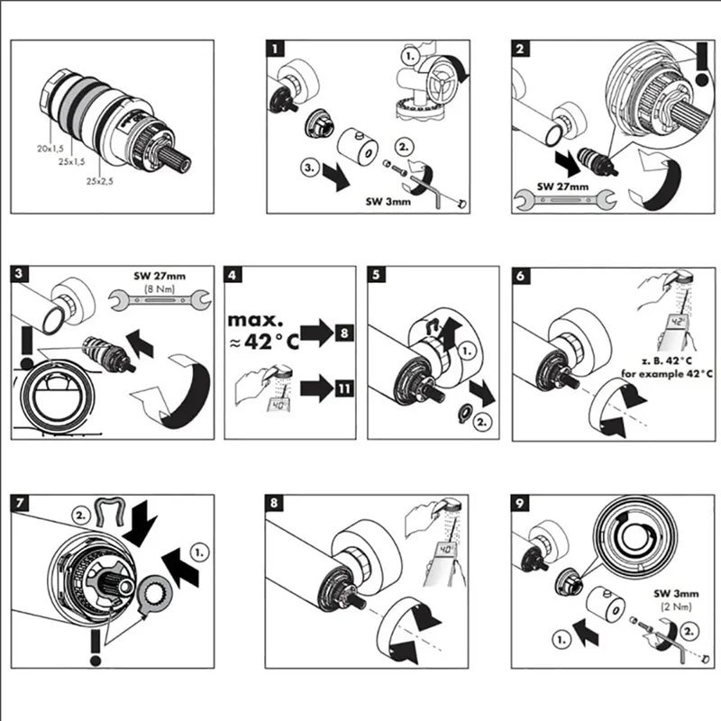 A76X-For Hansgrohe 98282000 Thermostatic Shower Valve Cartridge Replacement Parts Kit TOOL