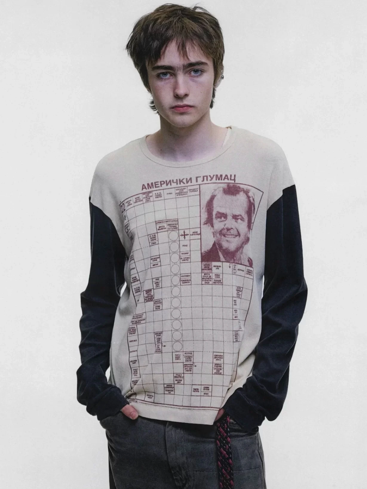 The Shining Jack File Print Color Block Raglan Sleeve Contrast Boxy Fit Long Sleeve T-shirt