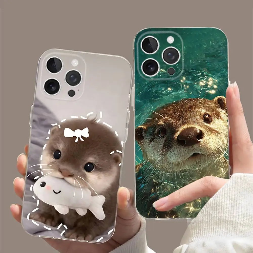 Fundas Protectoras Transparentes y Suaves con Diseño de Nutria Marina para iPhone 17 16 15 14 13 12 11 Pro ProMax Plus