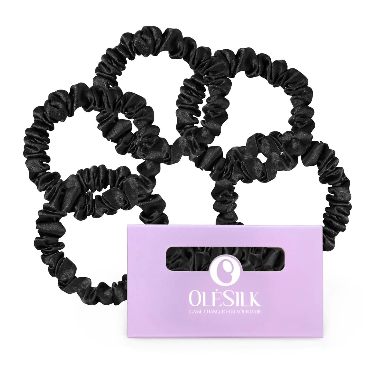 

100% Mulberry Silk Hair Ties: Soft, No Damage Scrunchies for Thin Fine Curly Hair, 5 Pack Black