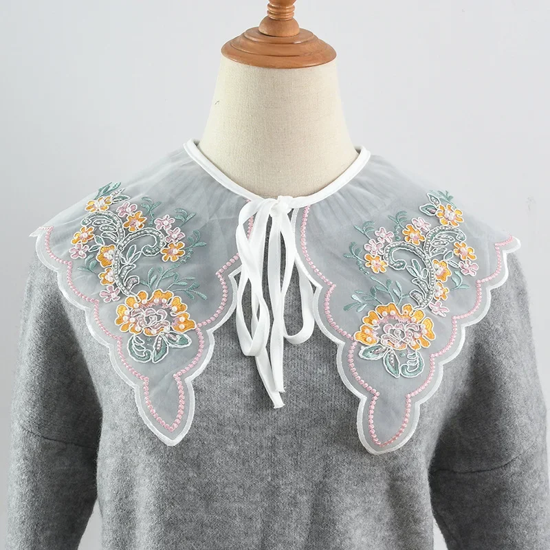 New Big Lapel Fake Collar Shawl for Womens Floral Embroider Shoulder Wraps Cape Removable Shirt Detachable False Collar Shawl