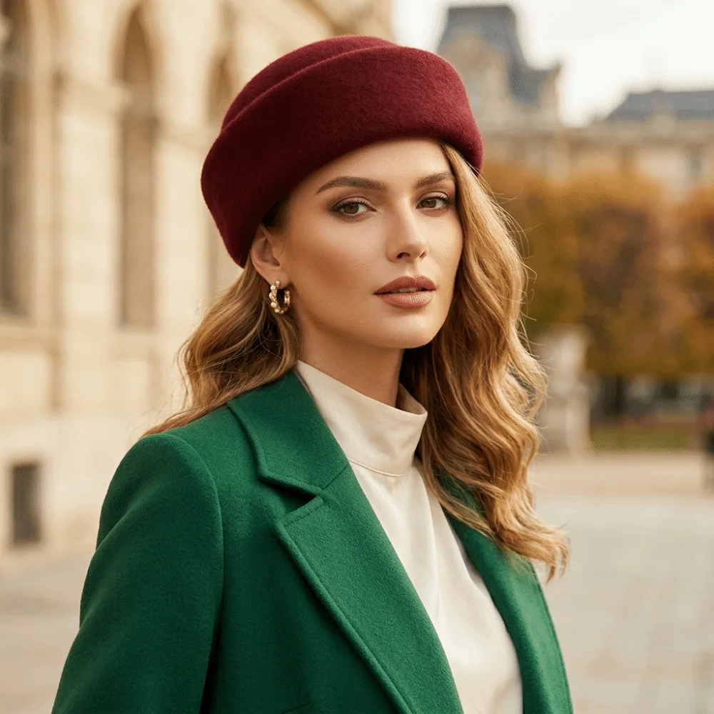 New Nordic Pattern Pillbox Hat Breathable Jacquard Knit Dress Cap Adjustable Artist Hat Daily Outfits