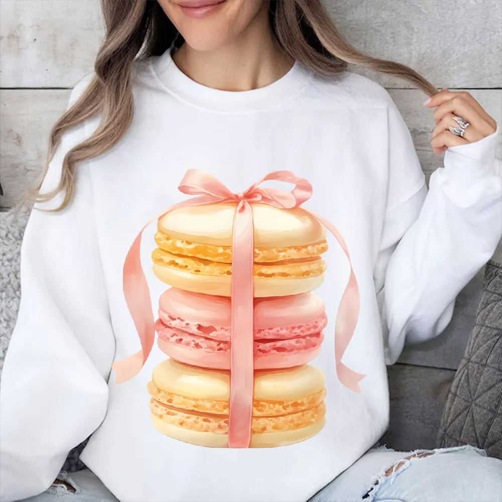 

Sweatshirt Macarons with Ribbon Y2k Print Sweatshirt Sweet Bakery Graphic Casual Wear Trendy Dessert Art Design Vibe Clothes