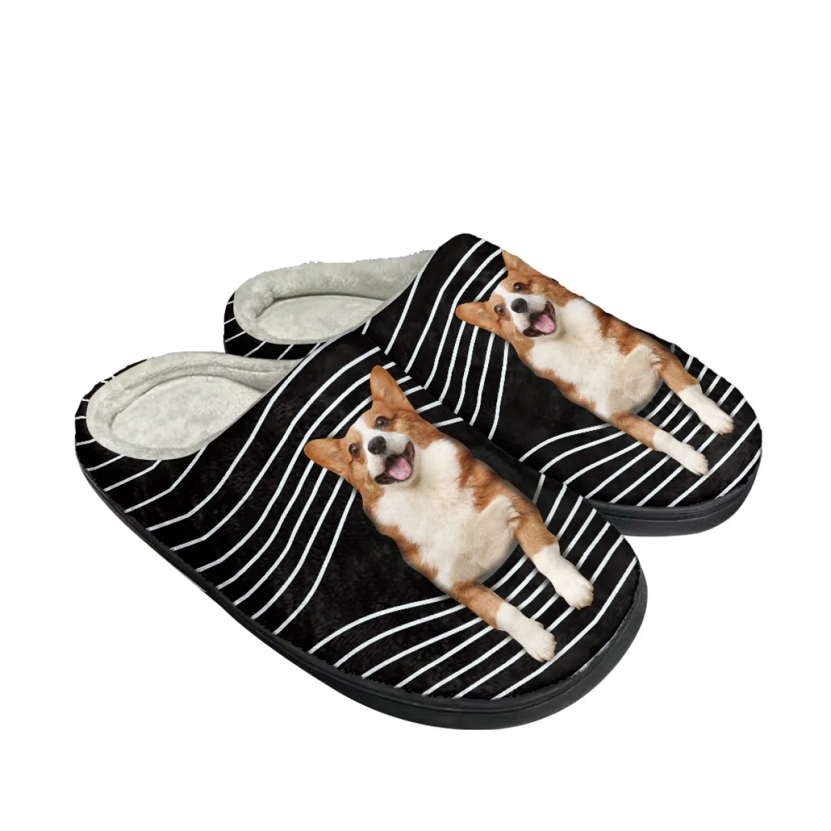 

New Lovely Cartoon Corgi Pattern Unisex Autumn Winter Home Cotton Slippers Fashion Lightweight Art Casual Breathable Plush Shoes